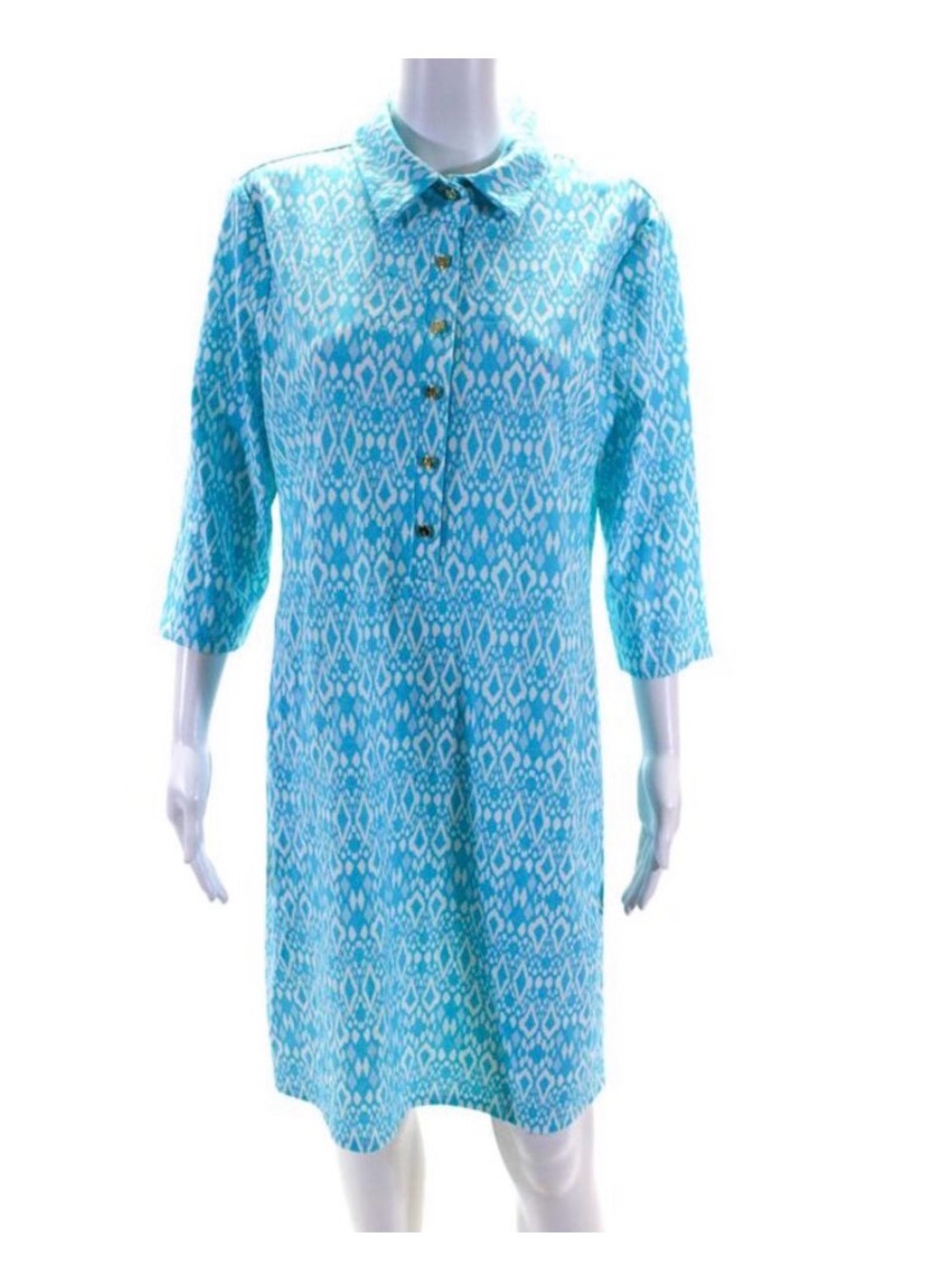 Jude Connally Womens Blue Printed Collar Henley Long Sleeve Shirt Dress Size XL
